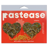 Gold Shattered Disco Heart Nipple Covers with Gold Chains – Sparkling Festival Adhesive Pasties