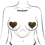 Gold Shattered Disco Heart Nipple Covers with Gold Chains – Sparkling Festival Adhesive Pasties