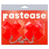 Red Patent Leather Cross Nipple Pasties with Silver Chain – Bold Festival Adhesive Covers