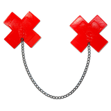 Red Patent Leather Cross Nipple Pasties with Silver Chain – Bold Festival Adhesive Covers