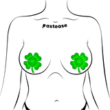Four Leaf Clover Green Glitter Velvet Shamrock Nipple Pasties | Waterproof Festival Nipple Covers
