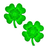Four Leaf Clover Green Glitter Velvet Shamrock Nipple Pasties | Waterproof Festival Nipple Covers
