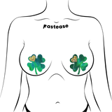 Four Leaf Clover Holographic Green Shamrock Nipple Pasties with Gold Heart
