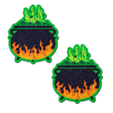 Cauldron Black & Green Flaming Bubbling Witches Brew Nipple Pasties | Waterproof Latex-Free Adhesive