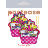Happy Birthday Cupcake Pink Multi-Color Nipple Pasties – Glitter Waterproof Adhesive Covers