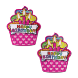 Happy Birthday Cupcake Pink Multi-Color Nipple Pasties – Glitter Waterproof Adhesive Covers