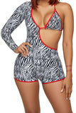 Zebra W/ Red Lining One Sleeve Bikini Romper