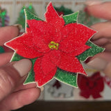 Christmas Winter Poinsettia Red & Green Glitter Nipple Pasties | Waterproof Holiday Breast Covers