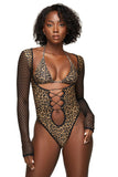 Cheetah Open Front Lace Up Bodysuit Bikini Top