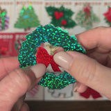Peek-a-Boob Green Glitter Wreath with Red Glitter Bow Nipple Pasties | Waterproof Holiday Adhesive Covers