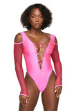 Neon Pink Lace Up Shoulder Bodysuit