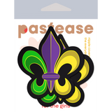 Fleur-de-Lis Mardi Gras Nipple Pasties – Purple, Yellow & Green Waterproof Festival Covers