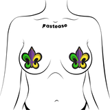 Fleur-de-Lis Mardi Gras Nipple Pasties – Purple, Yellow & Green Waterproof Festival Covers