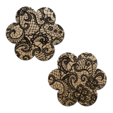 Nude Daisy Flower Nipple Covers with Black Lace – Adhesive Floral Festival Pasties