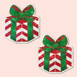 Christmas Gift Wrapped Bow Nipple Pasties – Waterproof Holiday Adhesive Covers