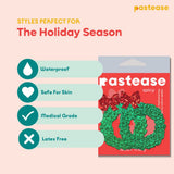 Peek-a-Boob Green Glitter Wreath with Red Glitter Bow Nipple Pasties | Waterproof Holiday Adhesive Covers