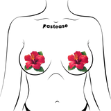 Tropical Red Hawaiian Hibiscus Flower Nipple Covers – Botanical Adhesive Floral Pasties