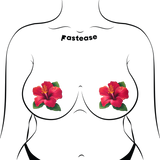 Tropical Red Hawaiian Hibiscus Flower Nipple Covers – Botanical Adhesive Floral Pasties