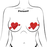 Cupid's Arrow Red Heart Sparkly Disco Breast Pasties – Waterproof Glitter Adhesive Nipple Covers