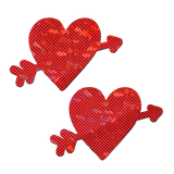 Cupid's Arrow Red Heart Sparkly Disco Breast Pasties – Waterproof Glitter Adhesive Nipple Covers