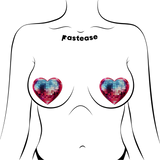 Sparkling Blue & Pink Discoball Heart Breast Pasties | Glitter Heart Nipple Covers