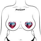 Sparkling Blue & Pink Discoball Heart Breast Pasties | Glitter Heart Nipple Covers
