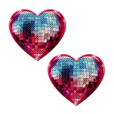 Sparkling Blue & Pink Discoball Heart Breast Pasties | Glitter Heart Nipple Covers