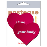 Pink "I Love Your Body" Heart Pasties – Waterproof Heart Nipple Covers for Festivals & Lingerie