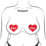 Red Oui Oui Heart Nipple Pasties – Waterproof Heart-Shaped Adhesive Nipple Covers for Festivals & Lingerie