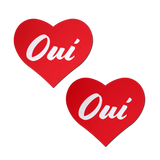 Red Oui Oui Heart Nipple Pasties – Waterproof Heart-Shaped Adhesive Nipple Covers for Festivals & Lingerie