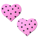 Pink Heart Black Polka Dot Nipple Covers – Adhesive Retro Heart Pasties