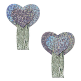 Silver Glitter Heart Tassel Nipple Covers – Fringe Adhesive Festival Pasties