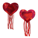 Red Holographic Heart Tassel Nipple Covers – Fringe Adhesive Festival Pasties