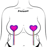 Neon Pink & Purple Heart Tassel Fringe Nipple Covers with Rainbow Tassels | Waterproof Reusable Pasties