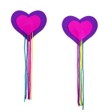 Neon Pink & Purple Heart Tassel Fringe Nipple Covers with Rainbow Tassels | Waterproof Reusable Pasties