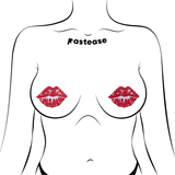 Sparkly Red Kissing Lips Nipple Covers | Glitter Waterproof Adhesive Pasties