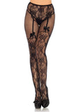 Floral Lace Fishnet Suspender Tights with Bow Detail & High Waist