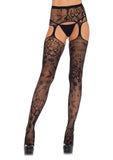 Floral Lace Garter Stockings with Attached Seamless Garter Belt