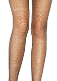 Rhinestone Fishnet Suspender Pantyhose – Sparkly Crotchless Women's Hosiery