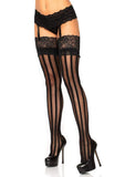Striped Sheer Thigh High Stockings with Lace Top | Elegant Women's Hosiery