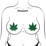 Glitter Green Pot Leaf Nipple Pasties – Waterproof Adhesive Festival Pasties