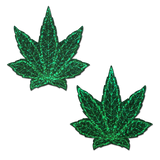 Glitter Green Pot Leaf Nipple Pasties – Waterproof Adhesive Festival Pasties