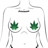 Green Indica Pot Leaf Nipple Pasties – Waterproof Latex-Free Adhesive Festival Covers