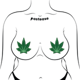 Green Indica Pot Leaf Nipple Pasties – Waterproof Latex-Free Adhesive Festival Covers