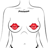 Red Lips with Vampire Fangs Nipple Pasties – Glitter Lip Adhesive Covers for Festivals