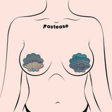 Opalescent Purple & Gold Mermaid Shell Pasties | Waterproof Reusable Glitter Seashell Nipple Covers