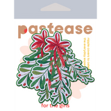 Christmas Winter Mistletoe with Red Bow Kissing Nipple Pasties | Waterproof Holiday Adhesive Covers