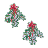 Christmas Winter Mistletoe with Red Bow Kissing Nipple Pasties | Waterproof Holiday Adhesive Covers