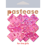 Petite Shattered Glass Disco Ball Glitter Pink Cross Nipple Pasties – 2 Pair Pack