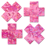 Petite Shattered Glass Disco Ball Glitter Pink Cross Nipple Pasties – 2 Pair Pack